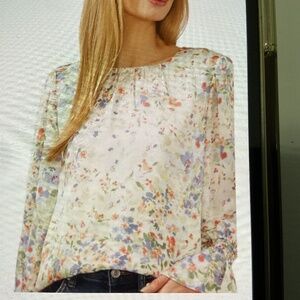 Cecelia Floral Print Smocked Cuff Blouse, Size Medium